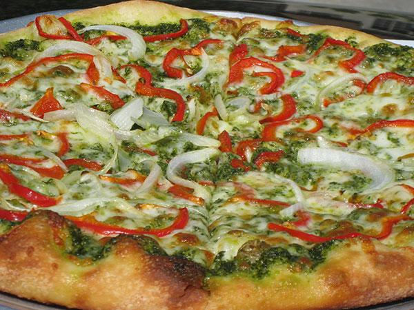 A basil pesto pizza from Giamela's